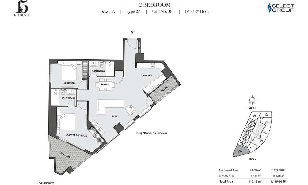 Tower A, 2 Bedroom, Type 2A, Unit 10, 17th-18th Floor